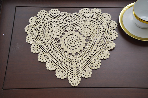 Wheat color Heart Shape Crochet Lace Doilies 12" Heart Crochet